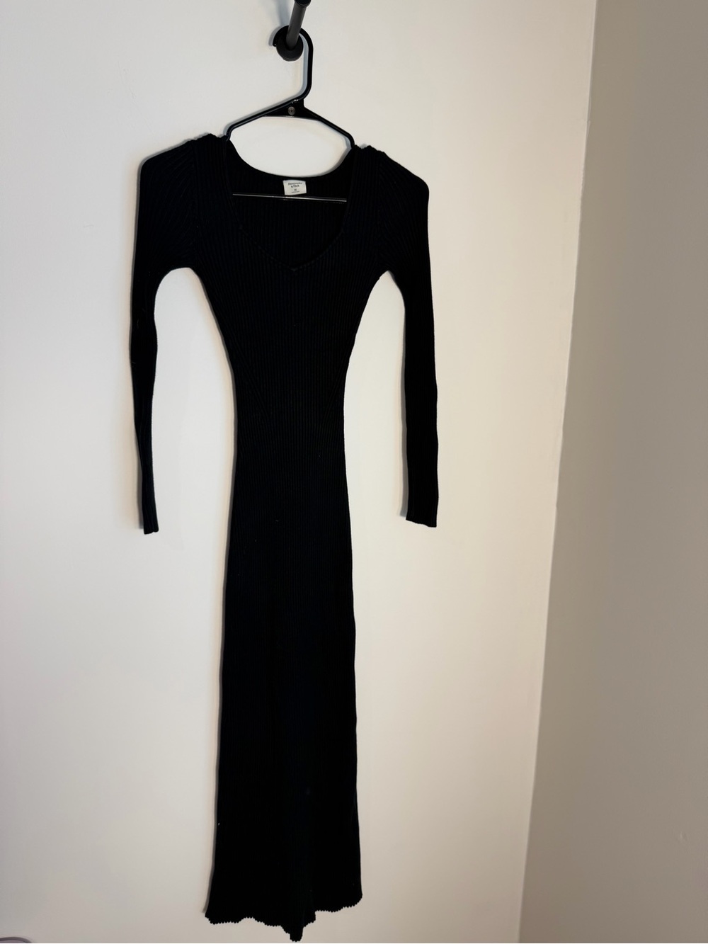 Abercrombie & Fitch Black Ribbed Long-Sleeve Maxi Dress